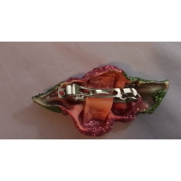 Hair Clip Barrette Raspberries with Green Leaves - Picture 3 of 3